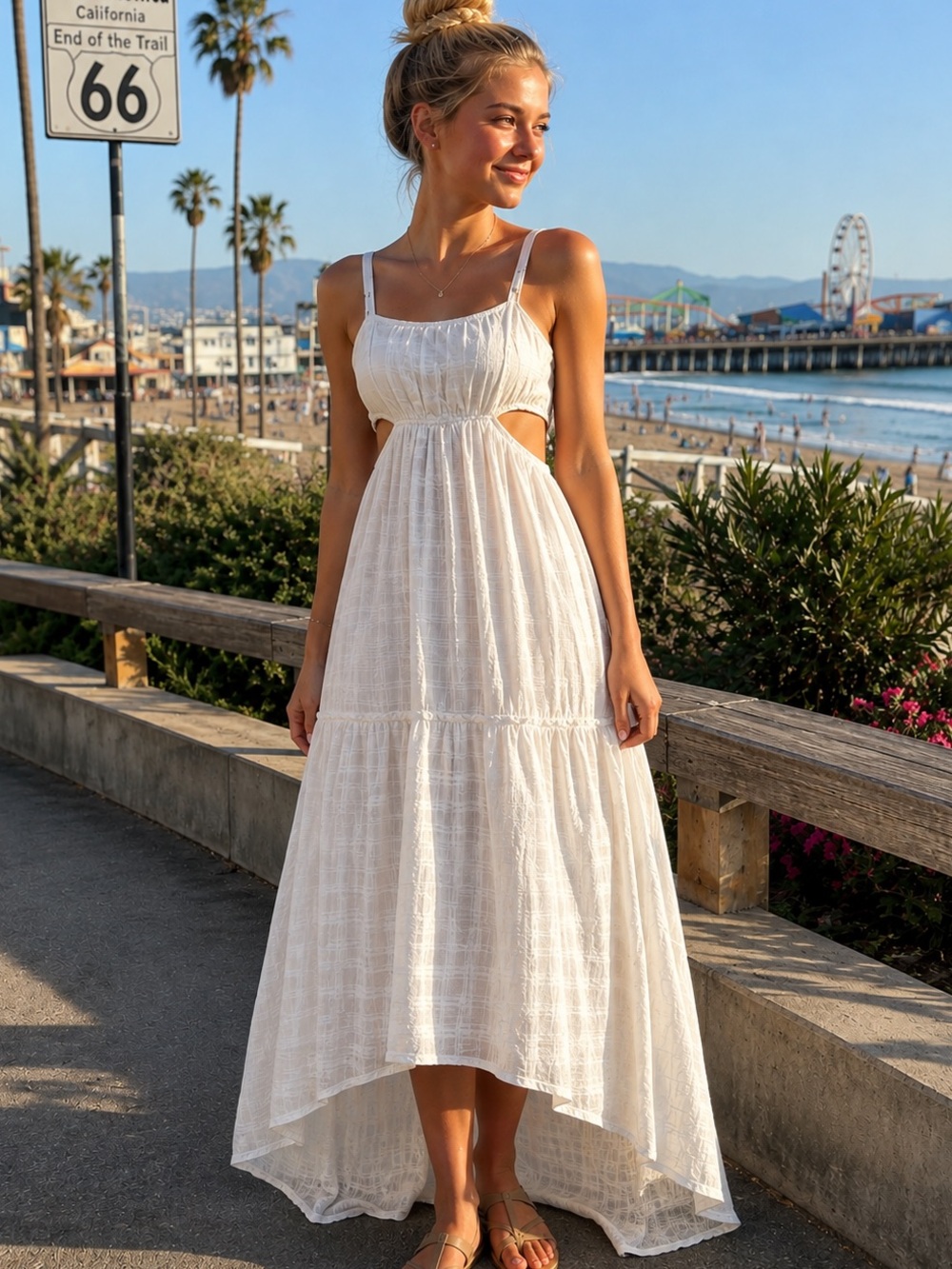 Abercrombie kids Casual White Spaghetti Strap Maxi Dress Side Cut Out 17/18